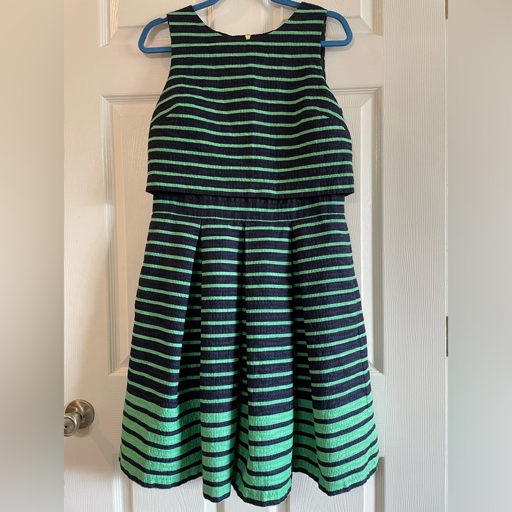 Taylor Size 12 green and blue striped dress - Picture 2 of 16